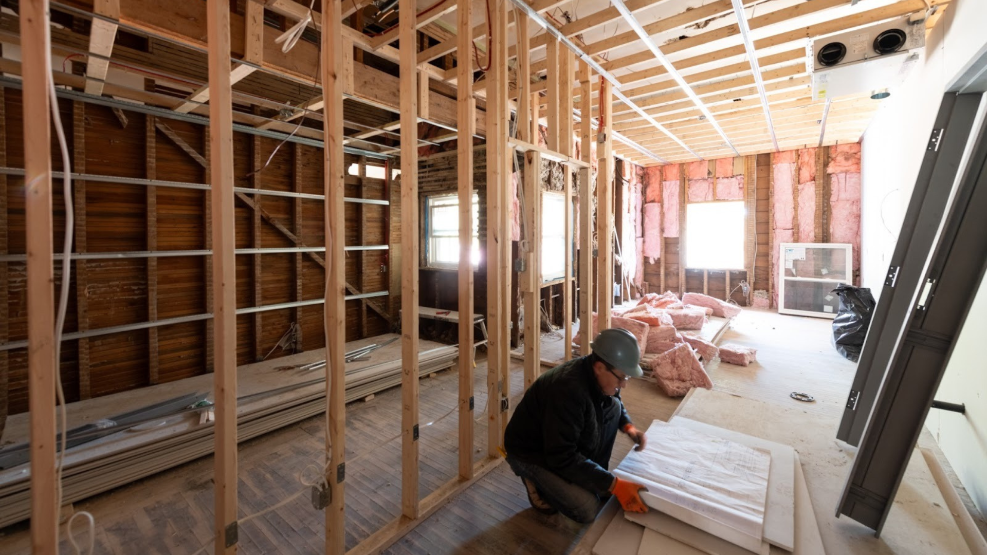 Modular units being assembled in a factory environment